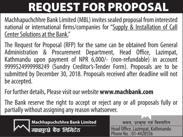 Notice regarding Supply and Installations of Call Center Solutions